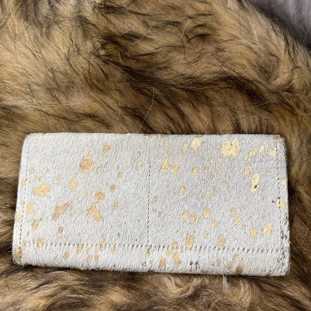 Cow print  Gold and Cream Women's Clutch - Picture 2 of 4